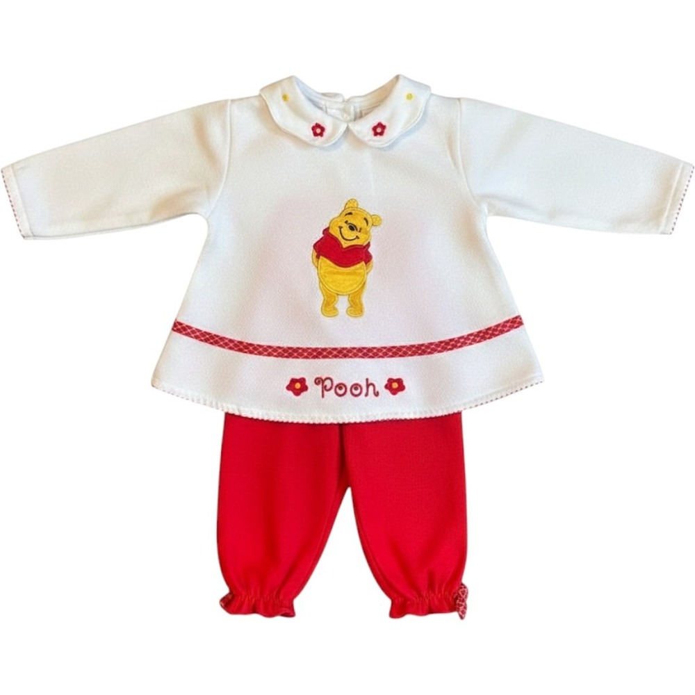 Disney Pooh 100 Acre Collection Pant Set Toddler Girl 4T Red White Vintage Y2K